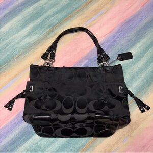  Coach Tote Bag Signature One Shoulder Canvas Leather Black